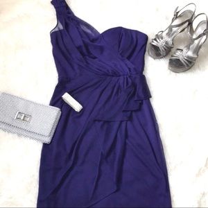 XScape One Shoulder Purple Chiffon Dress, Size 6